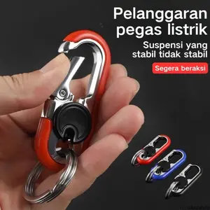 Gantungan Kunci Pinggang Logam Multifungsi dengan Cincin Ganda dan Liontin Stylish untuk Aksesoris Mobil Kunci Motor dan Hadiah Pria Wanita