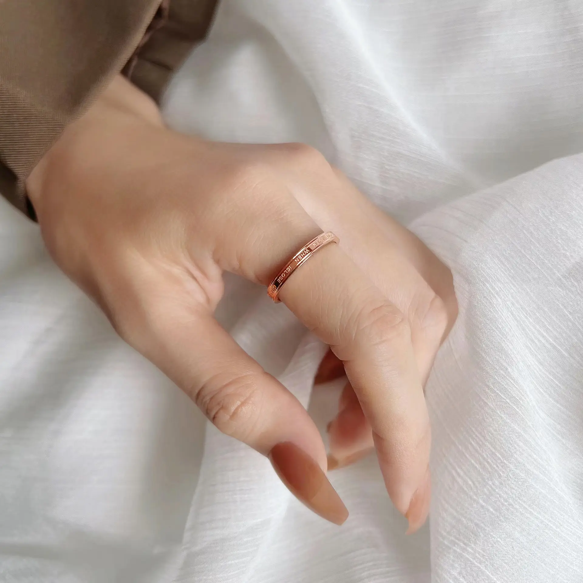 Simple English Letters Ring Female Fashion Affordable Luxury Fashion Titanium Steel Index Finger Can't Quit Color Ring High-Grade Cold Style