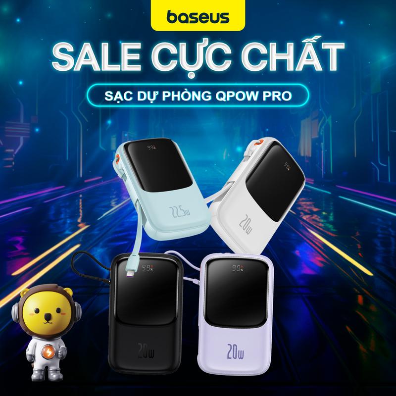 Sạc dự phòng 20W Baseus 10000/20000mAh tích hợp dây nhạc nhanh IP, màn hình đèn LED Titan