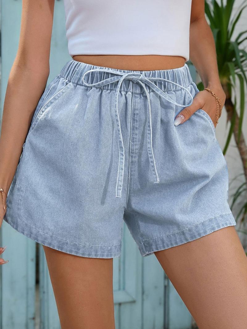 Product Introduction of Women's Drawstring Waist Denim Shorts, Casual Comfy Denim Shorts for Summer, Fashion Women's Bottoms for Daily Wear, Shorts for Women 6