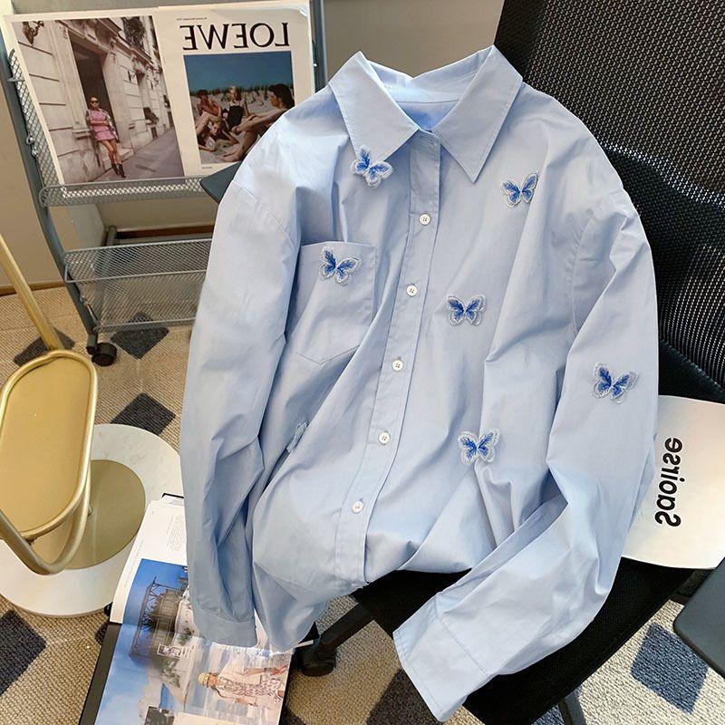 Áo Khoác Sơ Mi Hình Bướm, Thiết Kế Độc Đáo Cao Cấp, Ba Chiều, Dành Cho Nữ, Thích Hợp Cho Mùa Xuân Và Mùa Thu, Mỏng Và Rộng Rãi, Phong Cách Cổ Điển Hồng Kông, Áo Dài Tay