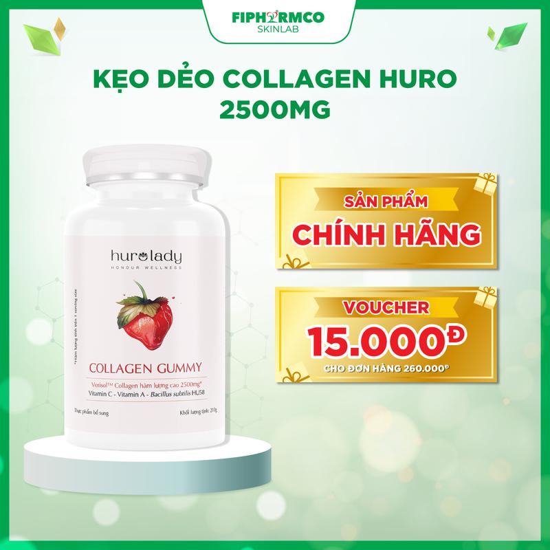 Kẹo dẻo Huro Collagen 2500mg - Trắng da, giảm nếp nhăn, chống lão hóa, tăng độ dày móng và tóc