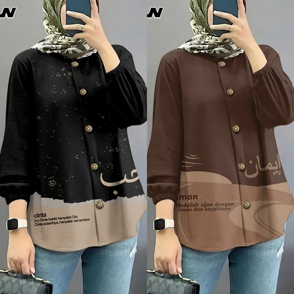 2025 Baju Raya Muslimah Blouse Style Loose Women Shirt Baju Muslim Long Sleeve Shirt Plus Size Baju Muslimah Top somi