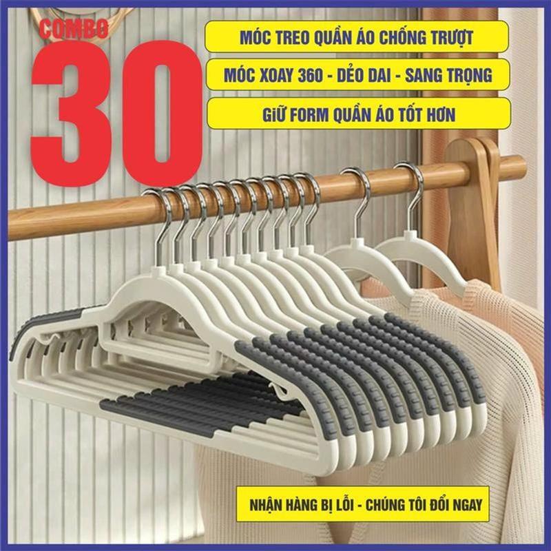 [HÀNG MỚI] COMBO30 MÓC TREO QUẦN ÁO CHỐNG TRƯỢT , móc xoay 360, Dẻo dai, sang trọng, giữ form quần áo. nhần hàng lỗi đổi (giao màu màu ngẫu nhiên) 0