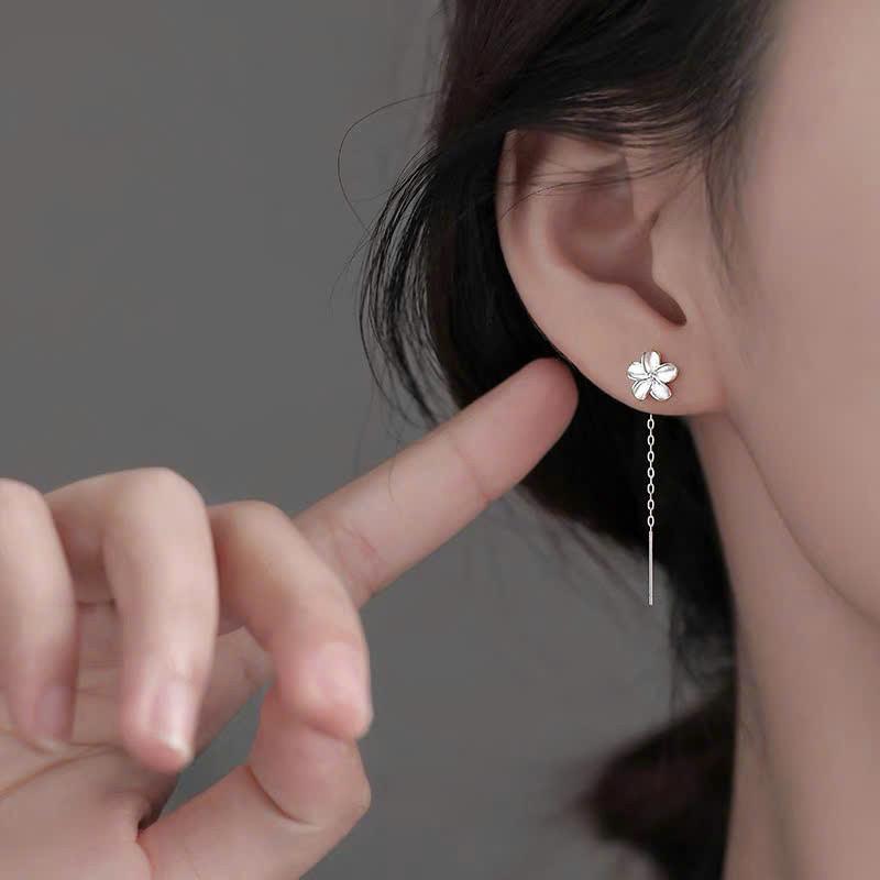 Bông Tai Bạc Nữ Bông Hoa Tua Rua Dáng Dài Đeo Hằng Ngày Thường Xuyên Chống Tắc Tai Dễ Thương