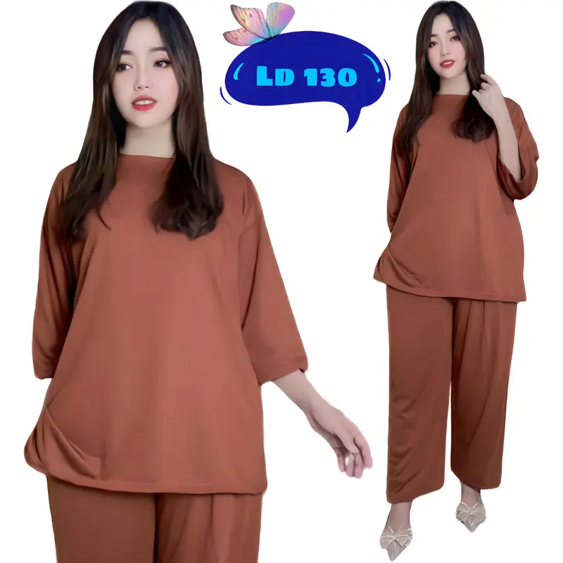 2UK ONESET POLOS JUMBO CELANA ATASAN OVERSIZE BASIC RATA baju karet wanita  setelan  kaos Melar Muslim 2