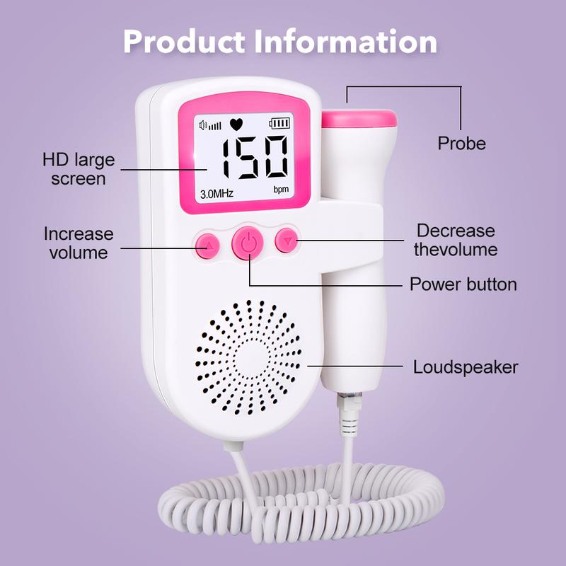Máy theo dõi siêu âm mang thai, Sử dụng tại nhà, Máy đo nhịp tim và thai nhi Doppler, Để theo dõi nhịp tim và thai nhi của em bé, Thích hợp cho phụ nữ mang thai 1