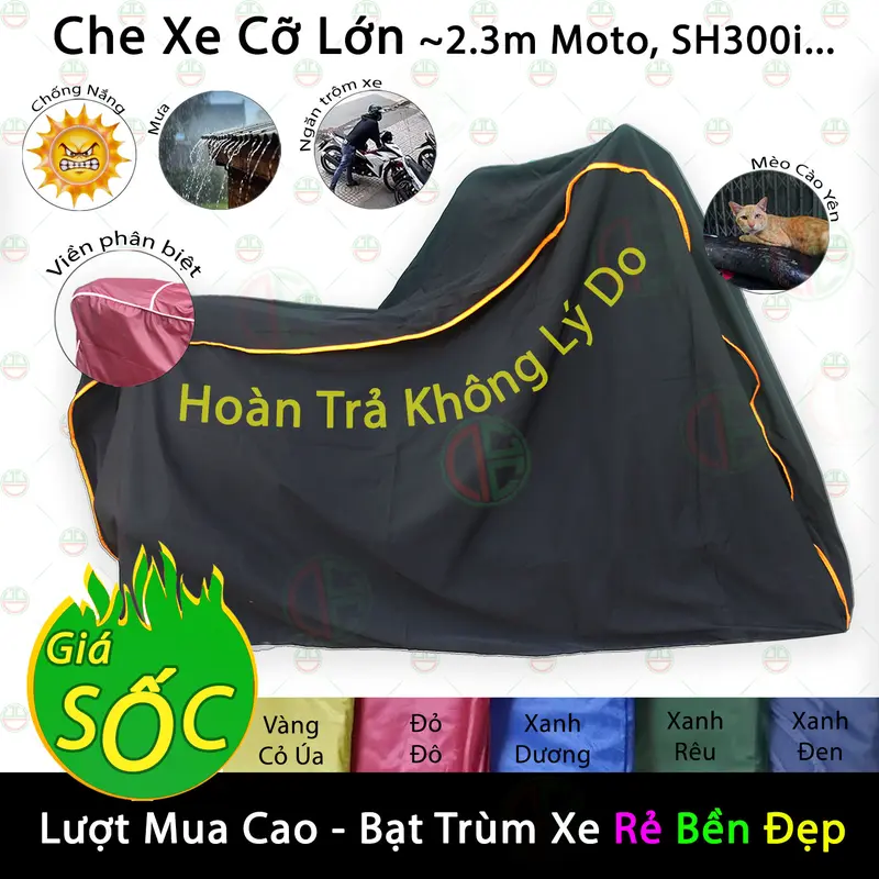 [Loại Lớn - Dày] Áo Bạt Phủ Trùm Xe Máy KhoNCC Che Mưa Nắng Dòng Xe Lớn SH 125 150i , Moto Z1000 CBR1000 - NQL-BPXMT Phủ Xe 0