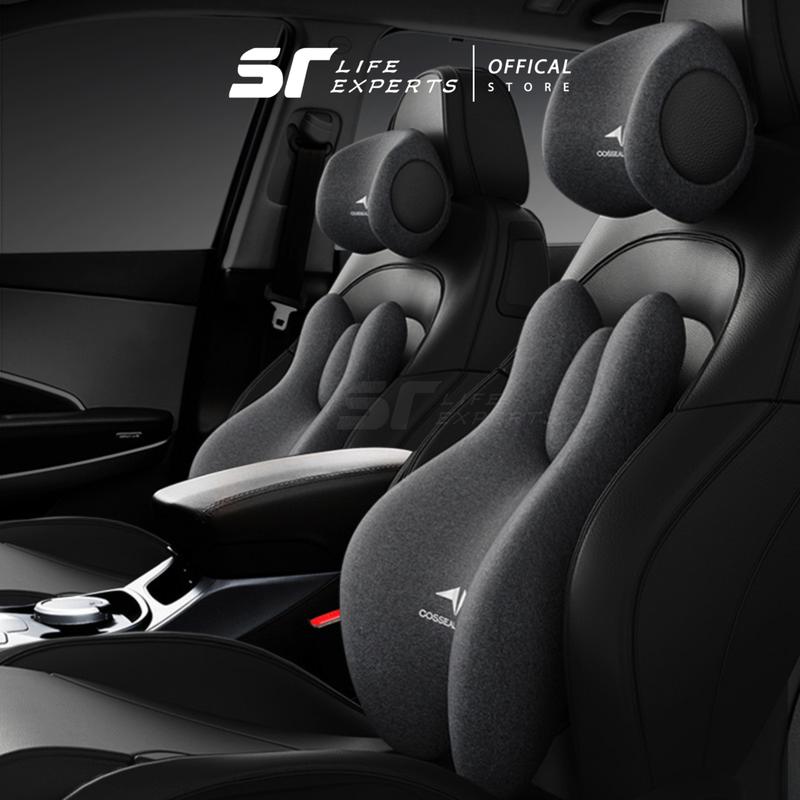 Combo Gối Tựa Đầu Và Tựa Lưng Ô Tô Tích Hợp Massage Chườm Nóng Gối Tựa Cao Su Non, Giảm Đau Mỏi Cổ Vai Cột Sống - Sairui