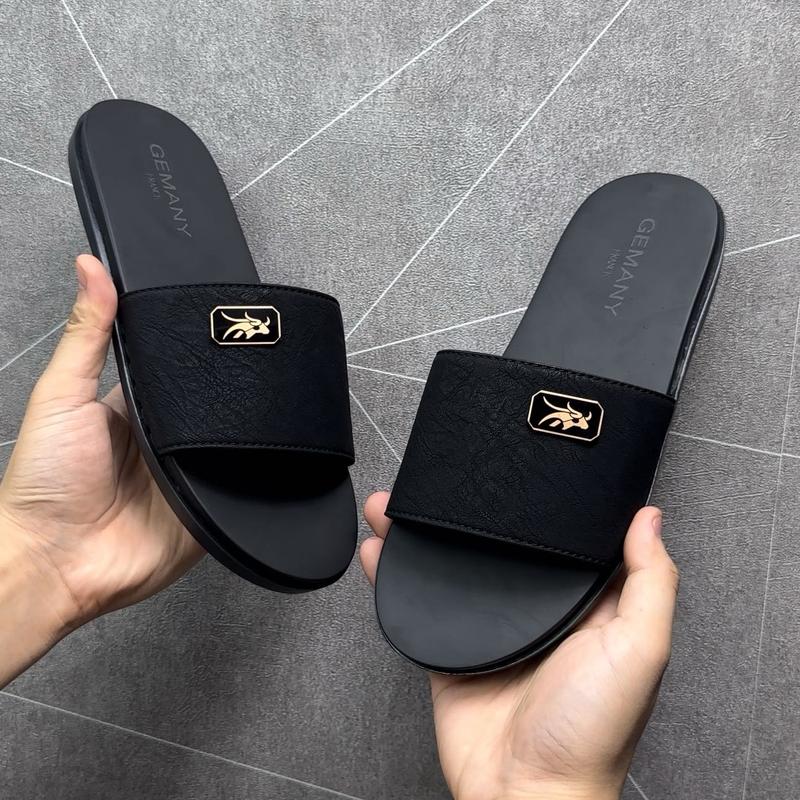 [Hight Quality] Dép Da Nam GEMANY Khâu Quai Logo Bò Rừng Chống Han Rỉ Đặc Biệt, Đế Cao Su, Gầm Thương Hiệu dép quai ngang nam Dép Lê Đế Bằng Slipper
