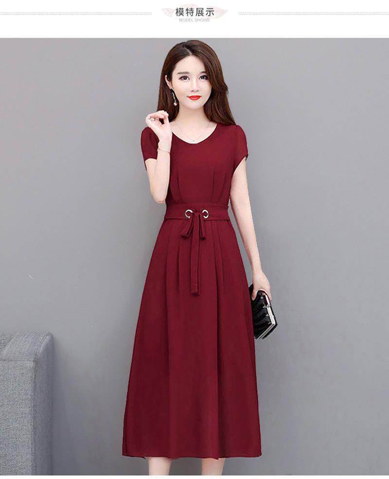 Product Introduction of Gaun Bersaiz Besar untuk Wanita, Koleksi Musim Panas 2024, Lengan Pendek, Panjang Setengah, Atas Lutut, Skirt Midi, dengan Tali Pinggang, Slim Fit, Pelangsingan Badan, Skirt Garis A Casual Dress 4