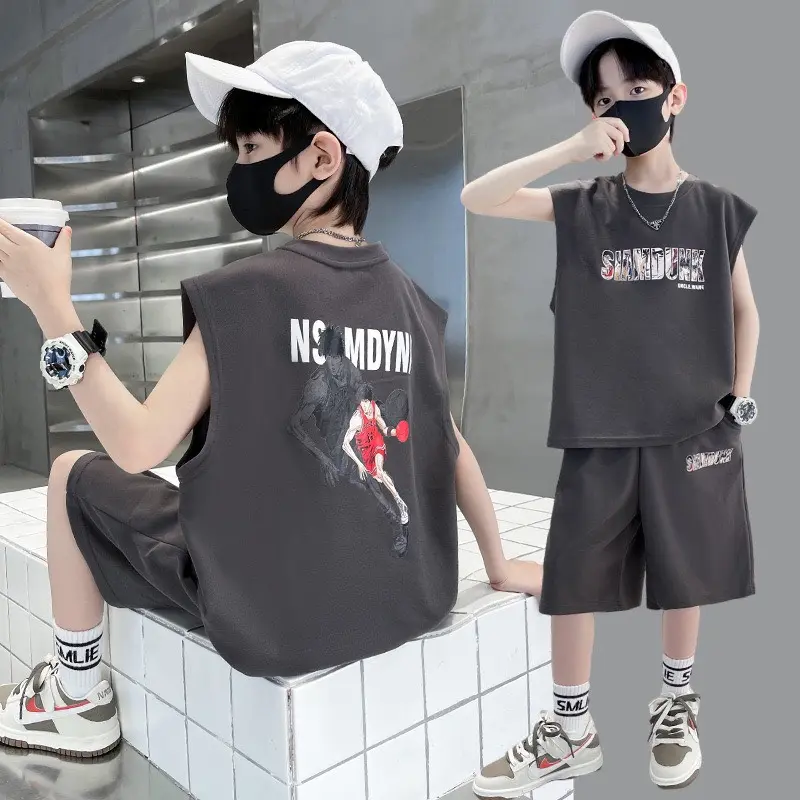 Bộ quần áo ba lỗ trẻ em mùa hè dành cho bé trai 14-46kg mẫu SIAA, chất cotton mềm mát phong cách năng động