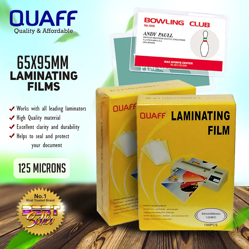 ID Size 125micon & 250micron QUAFF Laminating Film 65x95mm || 70x100mm || 80x110mm (100sheets)--- 1 PCK