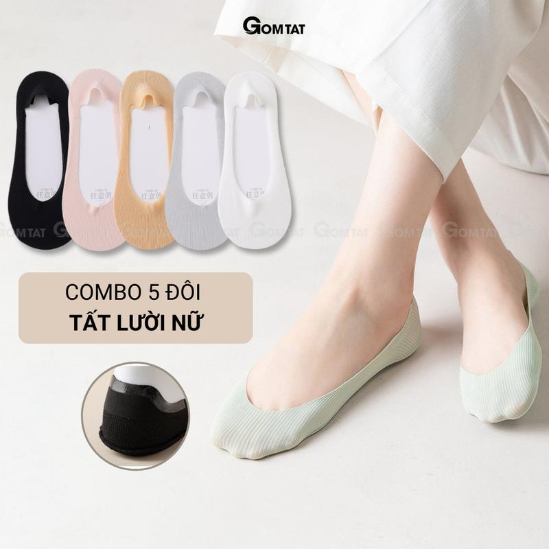  Combo 5 đôi tất đi giày lười nữ GOMTAT có đệm silicon chống tuột gót chất liệu cotton êm chân Women - BUB-KOL-1302-CB5 