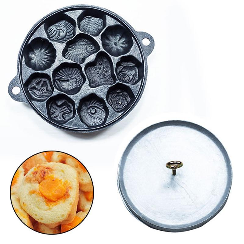  Khuôn Làm Bánh Bông Lan Nướng Gang Chống Dính 12 Bánh chất lượng cao Đường Kính Khuôn 20 cm dùng bếp gas bếp than 