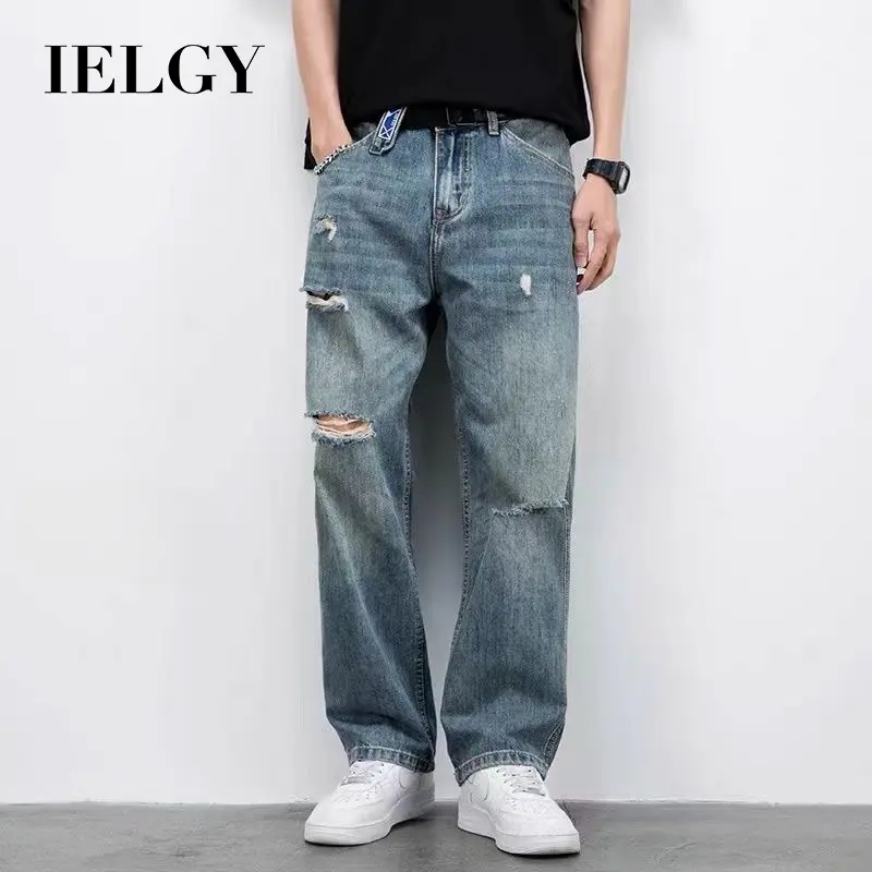 Summer New Ripped Men's Jeans Men's Loose Straight Pants