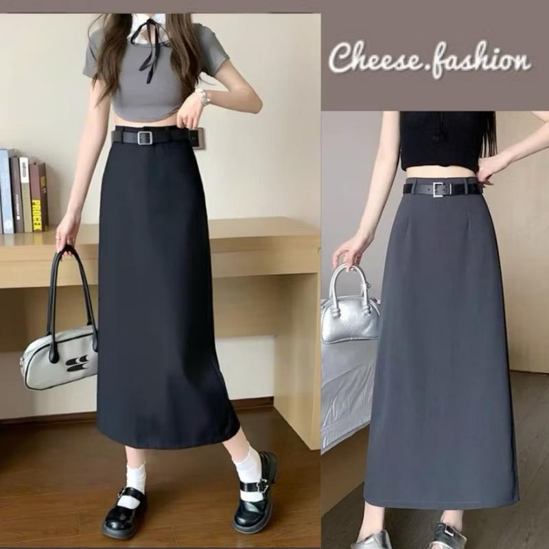Chân váy midi dáng dài kèm đai chân váy công sở thời trang dễ phối đồ năng động phong cách Hàn Quốc 0