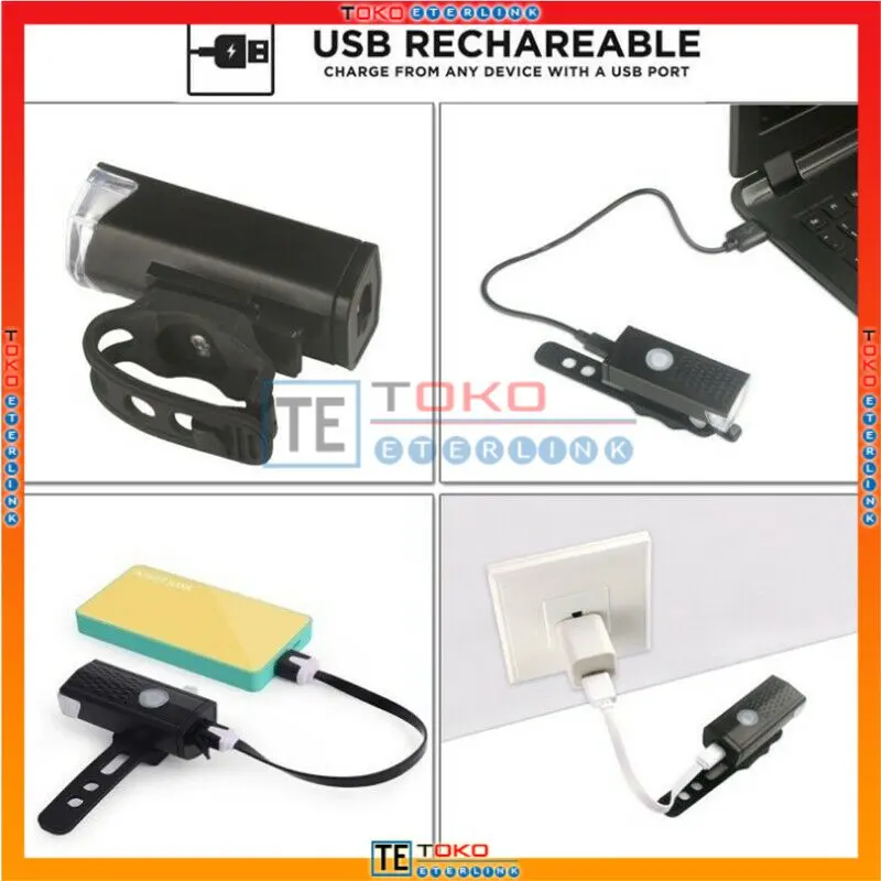 Lampu Depan Sepeda CREE LED 300LM Anti Air Dapat Diisi Ulang Dengan USB Outdoor 6