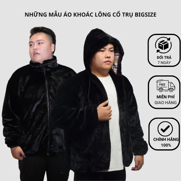 Áo khoác lông cổ trụ (cao cổ) cho nam bigsize đến 150kg - Menswear, Jacket