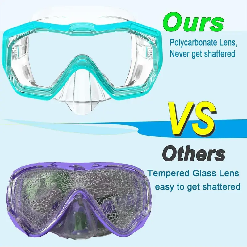 Three-sided Wide View Adjustable Snorkel Mask Kit, 1 Set Leak-proof & Anti-fog Diving Mask with Breathing Tube, Water Sports Equipment for Gift 4
