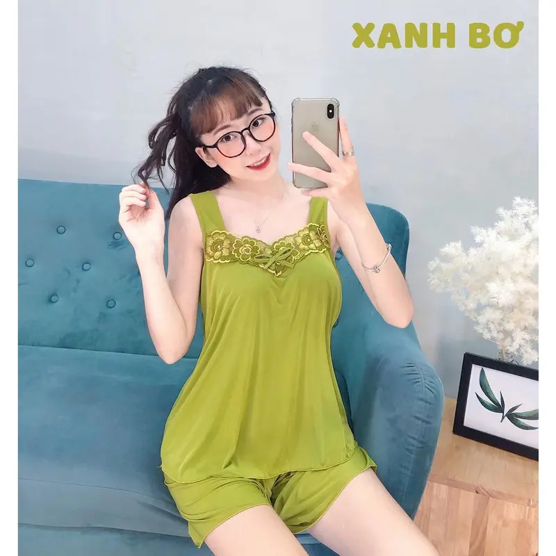 Đồ Bộ Nữ, Bộ Thun Lạnh Đùi Dây Bản Phối Ren Mặc Nhà Cao Cấp Thiết Kế Nhiều Màu Đủ Size - D4 8