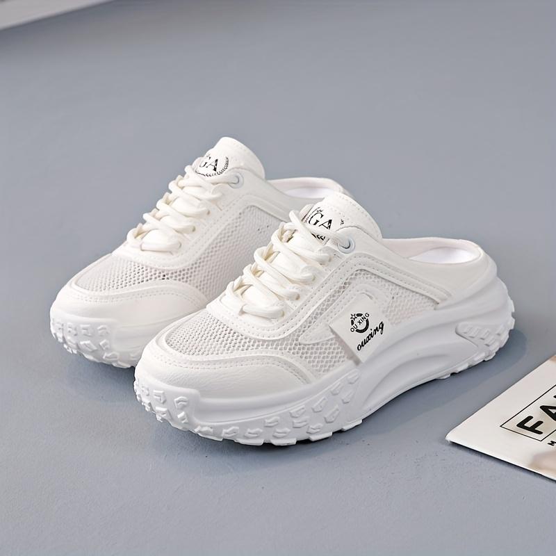 Product Introduction of Women's Breathable Mesh Slip-On Sneakers - Casual Lace-Up, Mid-Heel, Summer Fashion Shoes with Round Toe & TPU Sole, Outdoor, Half Slip-on, Leisure Style 3