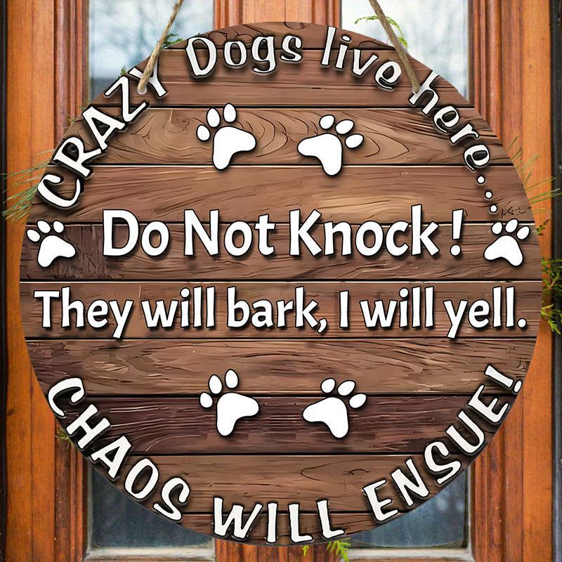Dog Paw Pattern Wooden Hanging Sign, Crazy Dogs Live Here Hanging Ornament, Funny Hanging Decoration for Home Garden Party, Home Decor 5