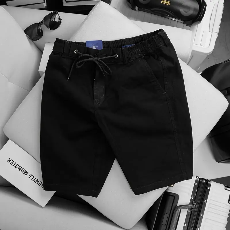 Quần short kaki co giãn  Quần Lửng Có Túi Menswear Nam Cạp Cao Lưng Cao, day kéo khoá đồng 2