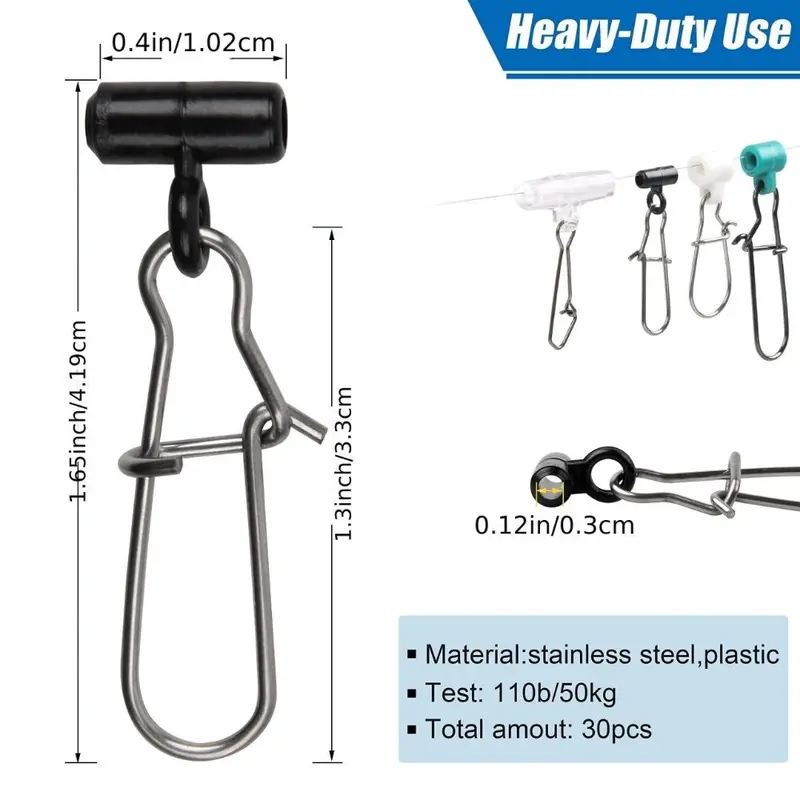 Fishing Line Sinker Slides with Fishing Clips & Hooked Snap Sinker, 30pcs Fishing Line Connector for Fishing Tackle, Outdoor Fishing Accessories 1
