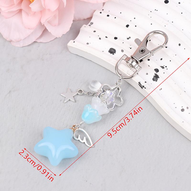 Product Introduction of Retro Cute Jelly Star Charm Keychain Handmade Pink And Blue Y2K Matching Keychain CCD Pendant Phone Chain 27