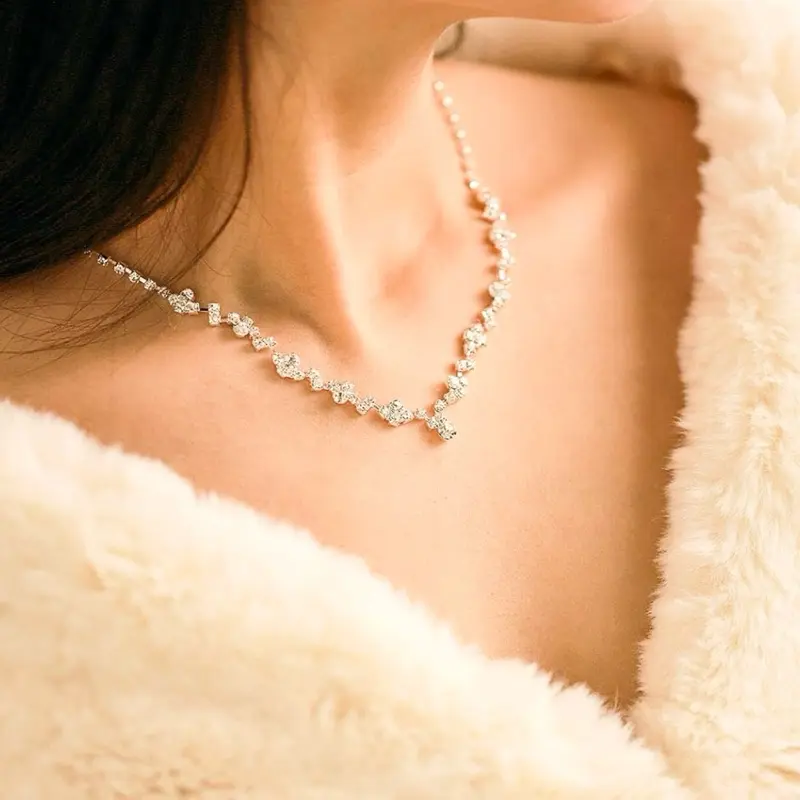 Bộ dây chuyền và khuyên tai đính đá cho nữ để chụp ảnh cưới, đi tiệc,...(vòng cổ, hoa tai)