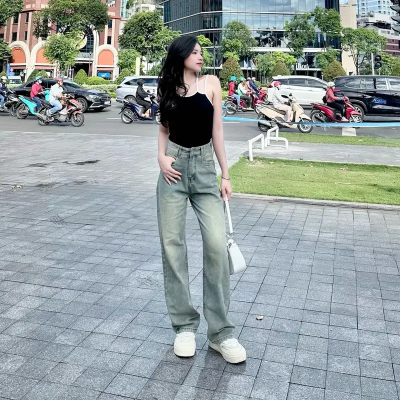 Quần Jean Suông Nữ Chất QC Passan Kiểu Màu Bụi Nhẹ Women Pants Ong h jeans 6
