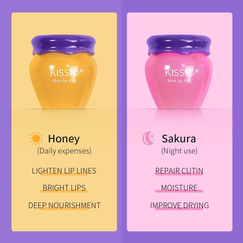 Cherry Blossom & Honey Extract Lip Mask, Day & Night Use Moisturizer Set, Moisturizing Skincare Balm 7