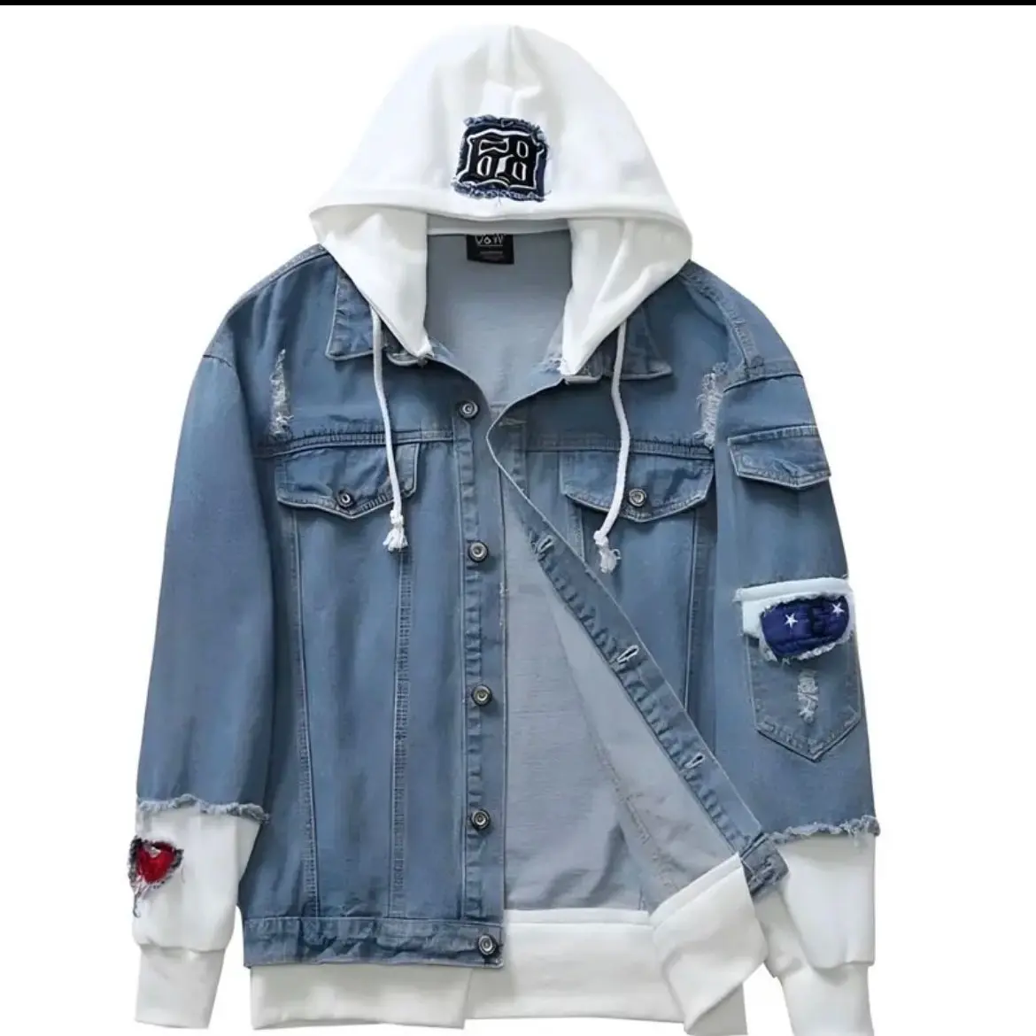 JACKET HIP HOP KOREA STYLE SOBEK BERTUDUNG LAMPISAN LOTTO FULL BORDIRAN PRIA DENIM JACKET KANTONG  CASUAL DISTRO Jaket Panjang Simple Cowok Formal Keren jaket