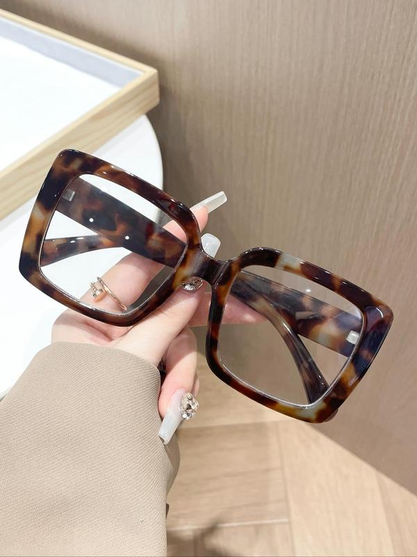 Unisex Fashionable Tortoiseshell Pattern Square Frame Eyeglasses, Trendy Casual Eyeglasses for Everyday Use, Fashion Accessories for Outdoor Activities 0