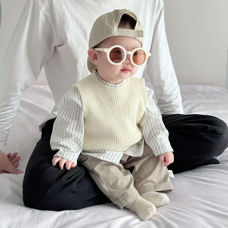 Quần Áo Trẻ Em Phong Cách Hàn Quốc, Cho Mùa Xuân Và Mùa Thu, Áo Len Dệt Kim Trẻ Em, Áo Vest, Cho Bé Trai Và Bé Gái, Phong Cách Phương Tây, Bộ Đồ Áo Ghi Lê Dễ Phối Đồ 2
