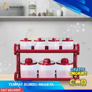Rak Bumbu Regeta / Tempat Bumbu Dapur Set isi 7 Praktis / Tempat Garam Gula Merica Rak Bumbu Regeta / Tempat Bumbu Dapur Set isi 7 Praktis / Tempat Garam Gula Merica