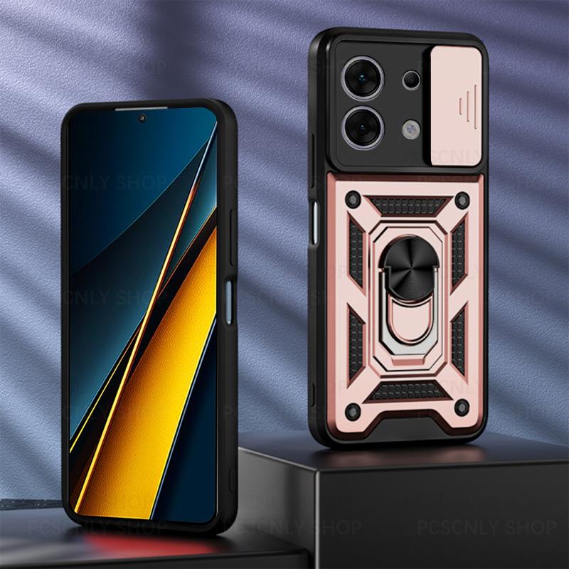 Product Introduction of Shockproof Case For Xiaomi Poco X6 Pro 5G Armor Casing Camera Slider Protection Ring Holder Phone Cover 17