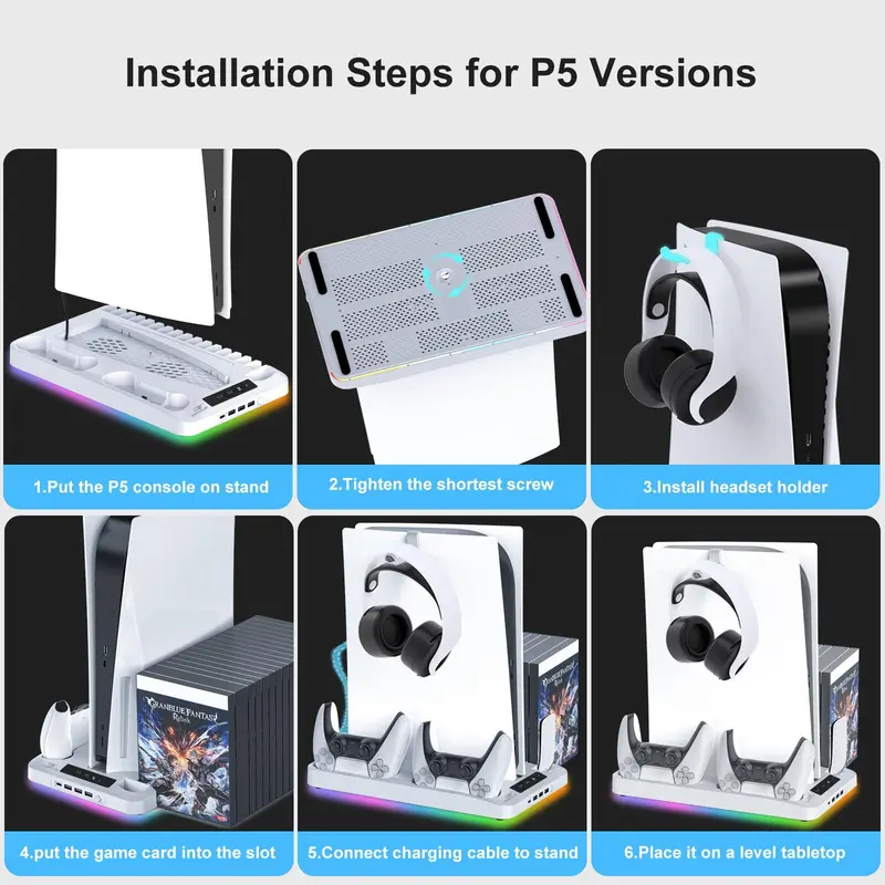 Portable Gaming Console Charging Base, Dual Charging Stand, Vertical Cooling Support, for PS5 Controller, Gift for Boyfriend, Gaming Stuff, Gaming Items, Durable, Console Accessories, Controller Charger, Black Compact Controller Charging Station 5