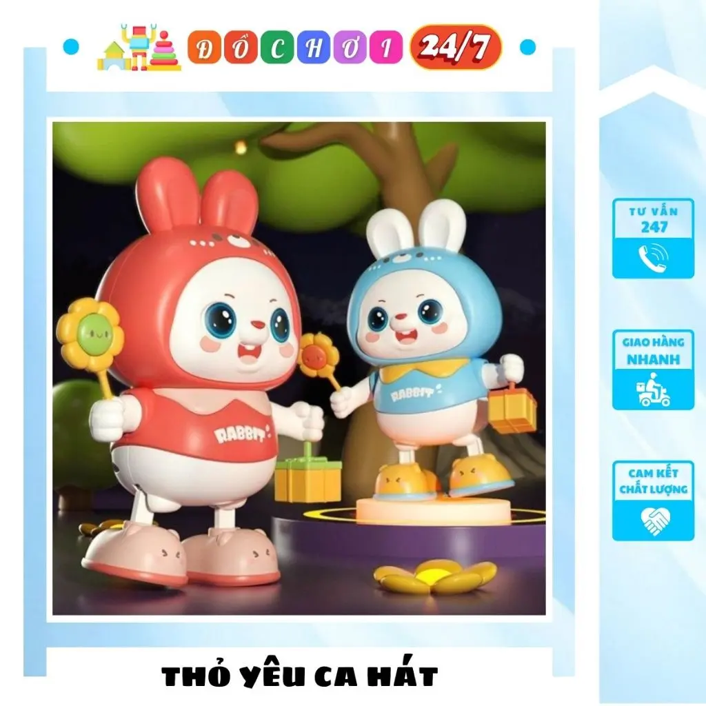 Đồ Chơi Thỏ Con Cầm Hoa Quà Ca Hát Nhảy Múa Theo Nhạc - Luyện mắt, sự tập trung cho bé