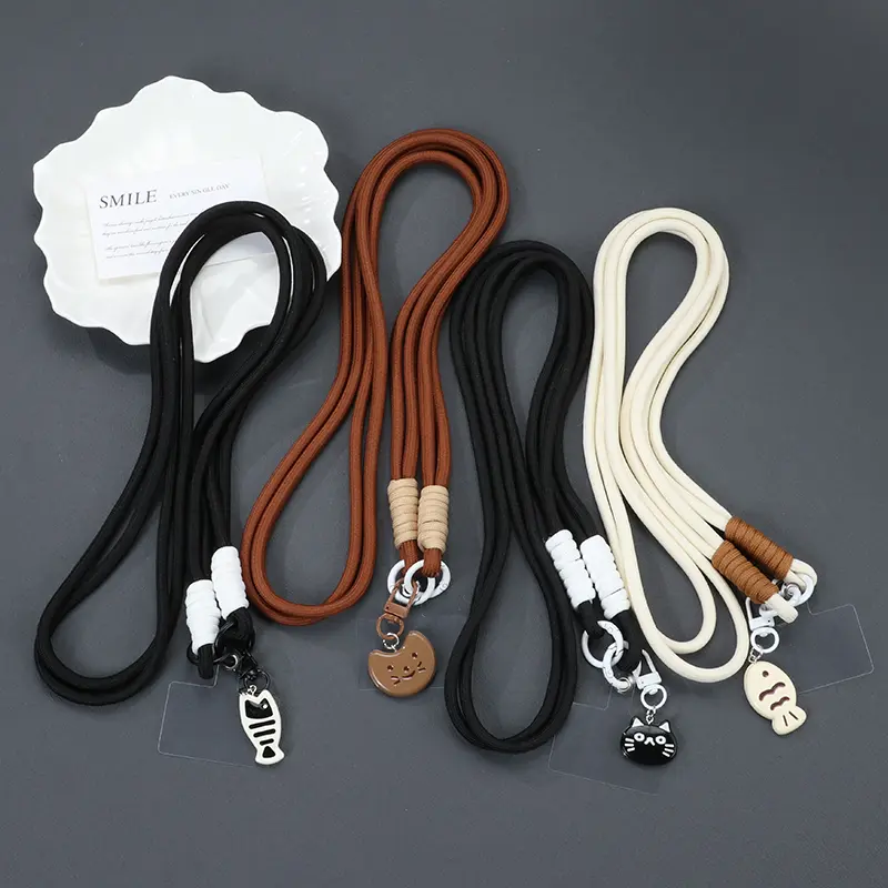 【COD】[Model Terbaru]Kucing Ikan Putih Hitam Tenun Crossbody Lanyard Kasus Telepon Liontin Kamera Telepon Lanyard