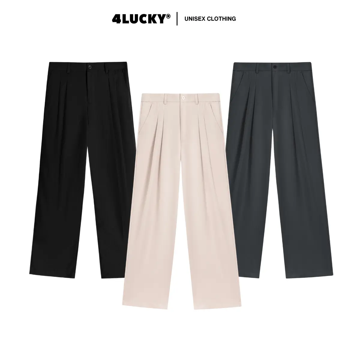 Quần Tây Đen Ống Rộng Lưng Thun Unisex 4lucky 6203 - Ống Suông Rộng Vải Mango Cao Cấp Ong Menswear