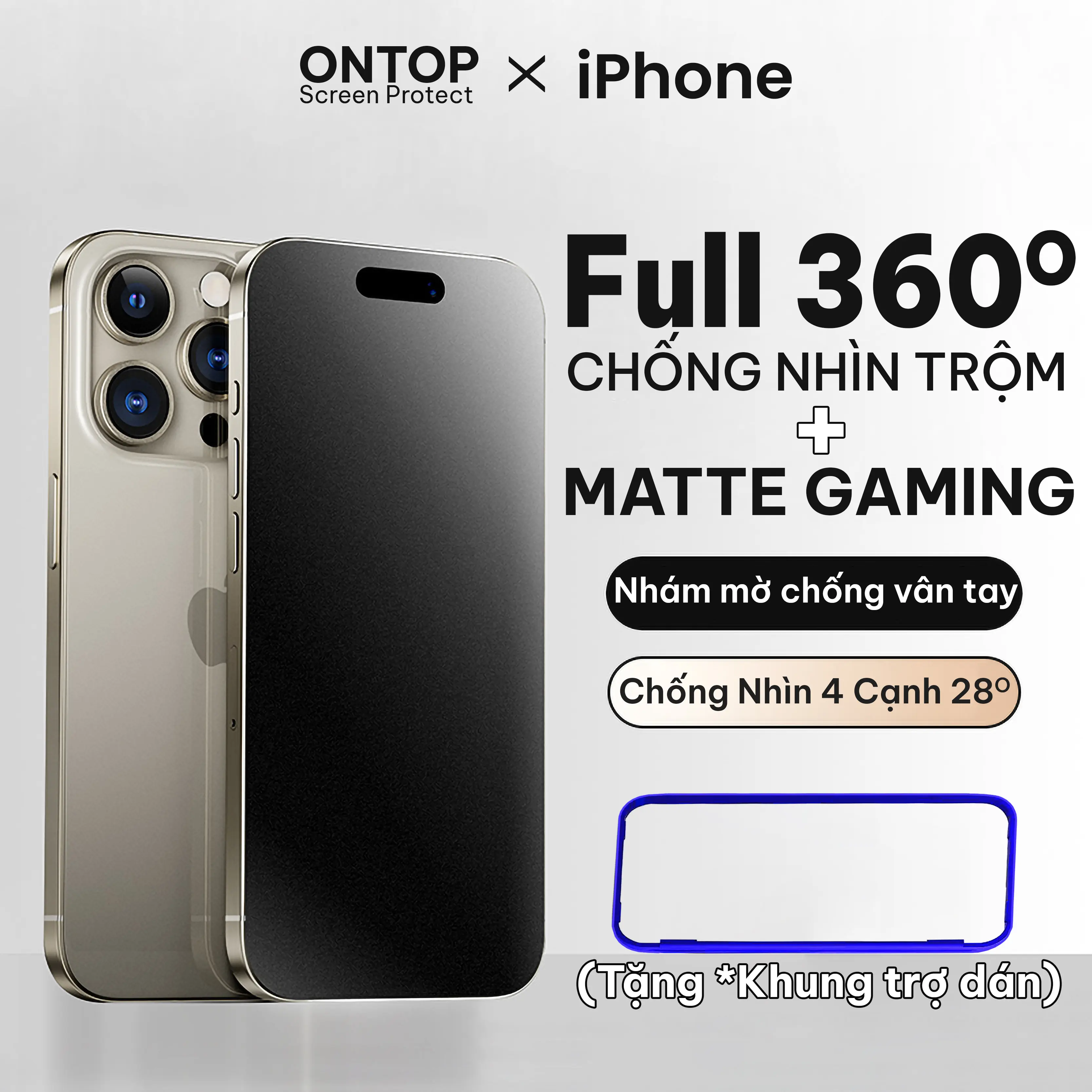 Kính Cường Lực Khung Trợ Dán Nhám Và Chống Nhìn Trộm 360 Độ Dành Cho iPhone, Chống Nhìn Trộm 4 Chiều, Chống Bám Vân Tay, Chơi Game Cực Mượt Cho X Xr Xs Max 11 12 13 14 15 Pro Max 16 Plus