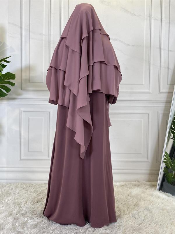 Summer Women's Solid Tiered Layer Khimar, New Fashion Long Khimar for Daily Wear, Casual Trendy Soft Comfortable Khimar Instant Hijabs for Women, Arabic Clothing Instant Hijab Accessories, Modest Muslim Clothing 8