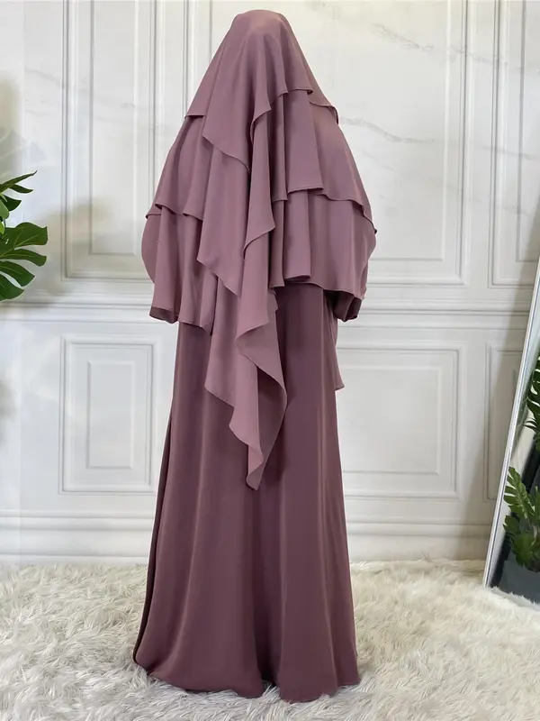 Summer Women's Solid Tiered Layer Khimar, New Fashion Long Khimar for Daily Wear, Casual Trendy Soft Comfortable Khimar Instant Hijabs for Women, Arabic Clothing Instant Hijab Accessories, Modest Muslim Clothing 4