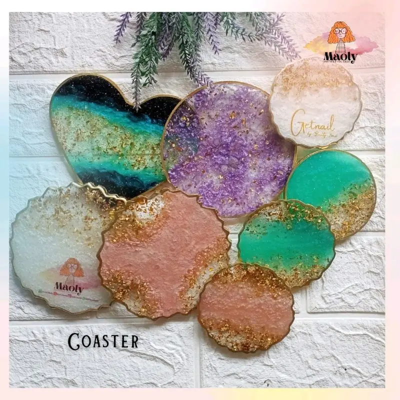 13cm BIG Coaster Round Aestethic Tatakan Bulat Set Tutup Gelas Resin Custom Display Properti Foto Sovenir Kado Hadiah Art Hampers Mini