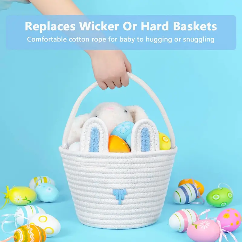 Easter Basket, 1/2 Counts Cute Rabbit Ear Design Basket, Easter Egg Hunt Basket, Home Organizer for Easter Party Decoration 5