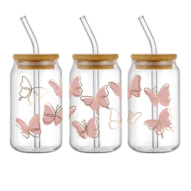Tulip Flower & Butterfly Pattern Transfer Sticker, 6 Counts/set Waterproof UV DTF DIY Wraps Transfer Stickers, DIY Decorative Sticker for Glass Bottles 5