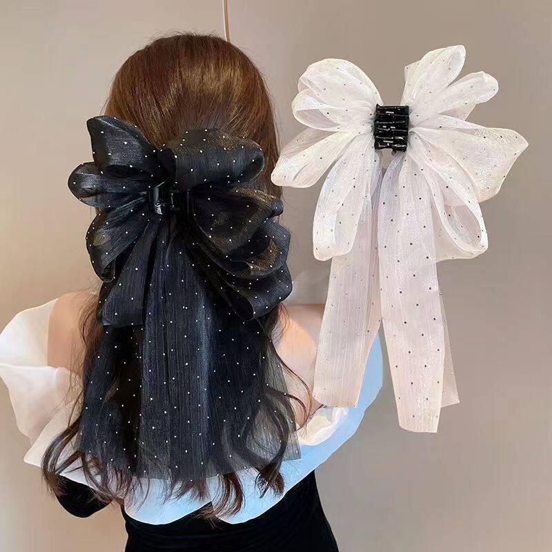 Kẹp Tóc Nơ Ruy Băng Lưới Kim Cương, Phong Cách Hàn Quốc, Dành Cho Nữ, Kẹp Tóc Sau Đầu, Phụ Kiện Tóc Thời Trang 1
