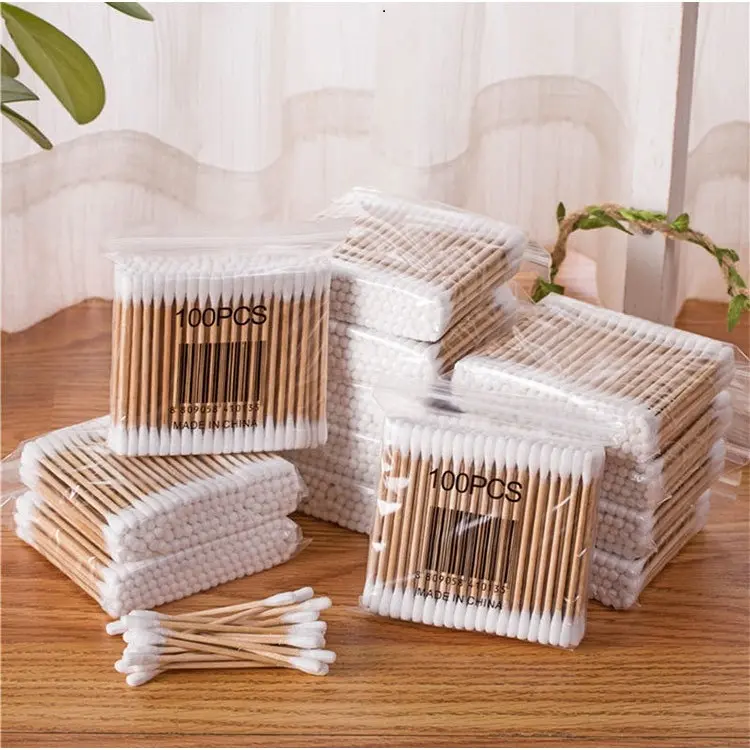 Gói 100 TăBông  Ngoáy Tai Hai Đầu Cán Gỗ Tự Nhiên,  An Toàn Sức Khỏe, Thân Thiệnôi Trường. 0